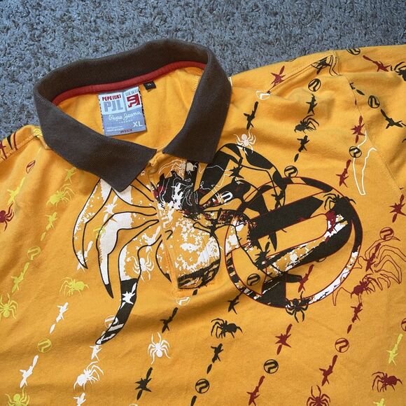 Pepe Jeans London Y2K  Polo Spider Tarantula Men's XL Streetwear Multicolor 90s - Picture 2 of 6
